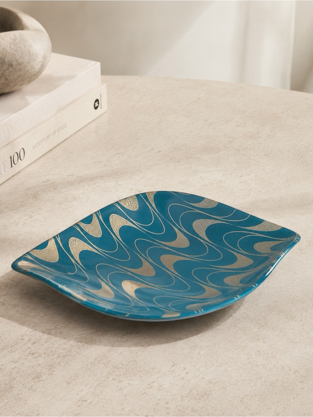 Jonathan Adler | Turquoise & Gold Retro Wave Decorative Tray Dish